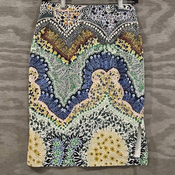 Moulinette Soeurs SZ 0P Festive Multicolor Midi Lined Pencil Skirt Side Zip - Picture 2 of 10